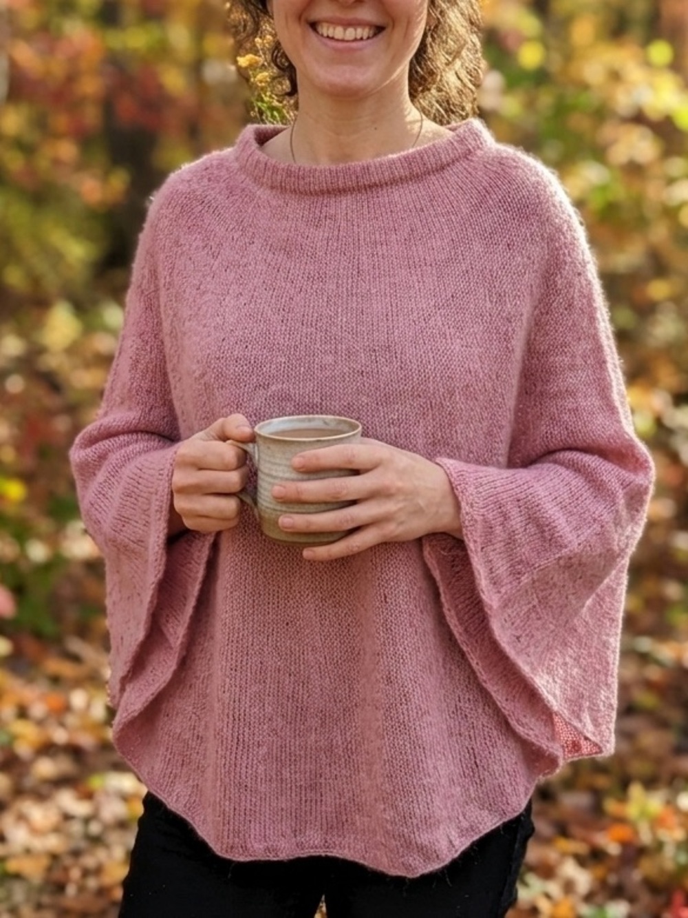 Source Unknown Pink Cozy Knit Poncho Sweater